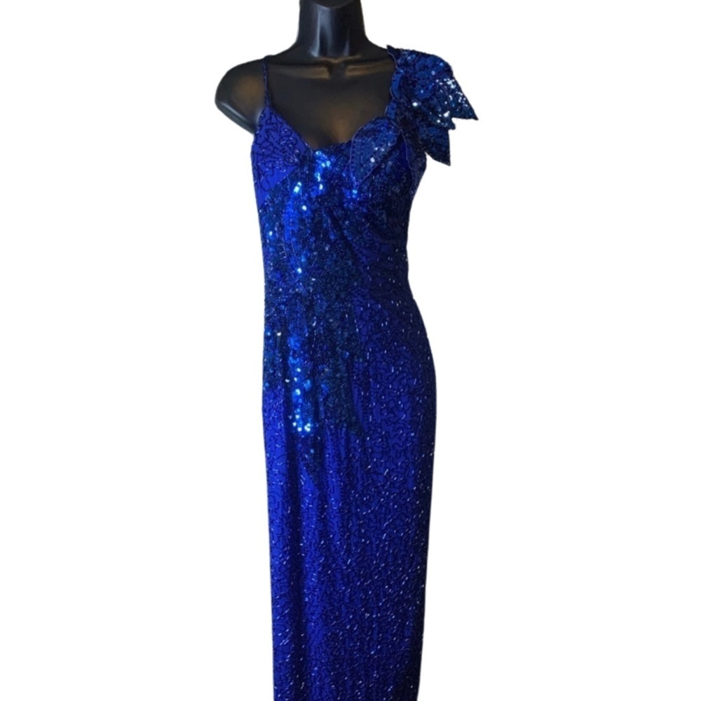 Vintage Black Tie Royal Blue Formal/Party Sequin Dress Size 8